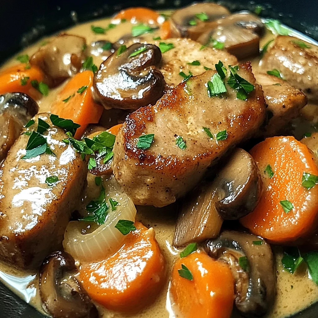Poêlée de Porc Crémeuse aux Champignons et Carottes : Un Plat Incroyable, Ultime et Savoureux